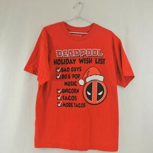 Deadpool Holiday Wish  List Christmas T-Shirt Marvel Red Mens Large New
